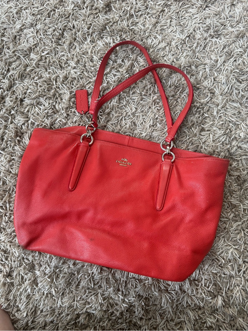 Coach Red Leather Tote Bag